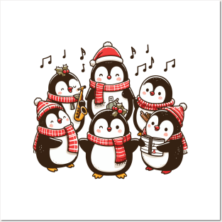 Festive Penguin Carolers Singing Christmas Cute Carols Posters and Art